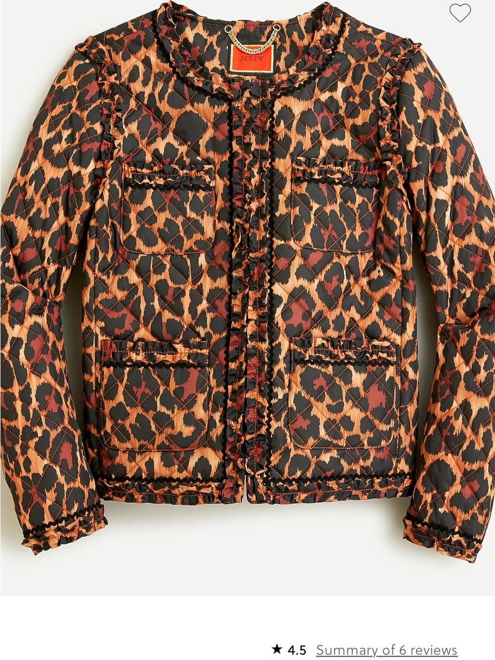 J.Crew Quilted Lady Jacket in Leopard Print NWT